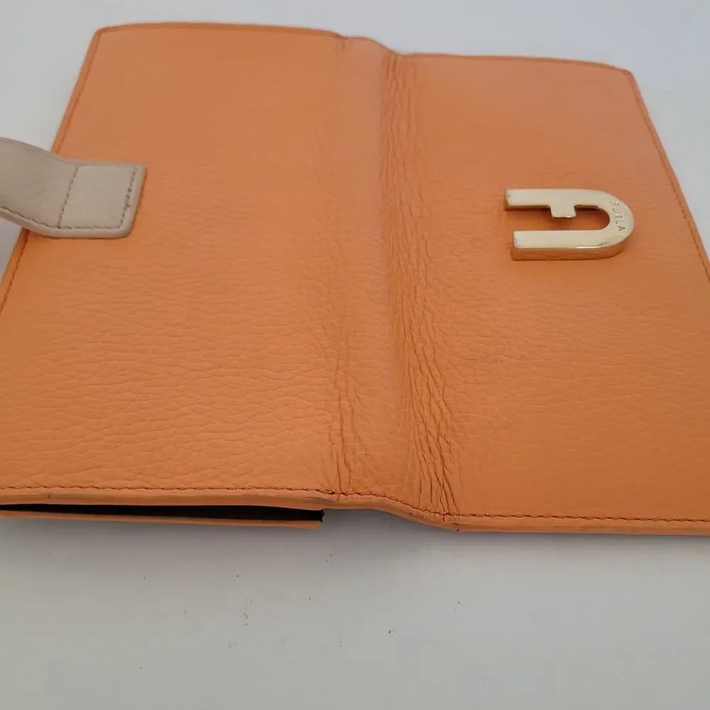 Furla Sofia Grainy Leather‎ Wallet Large Italian Bifold Large Orange Long Design